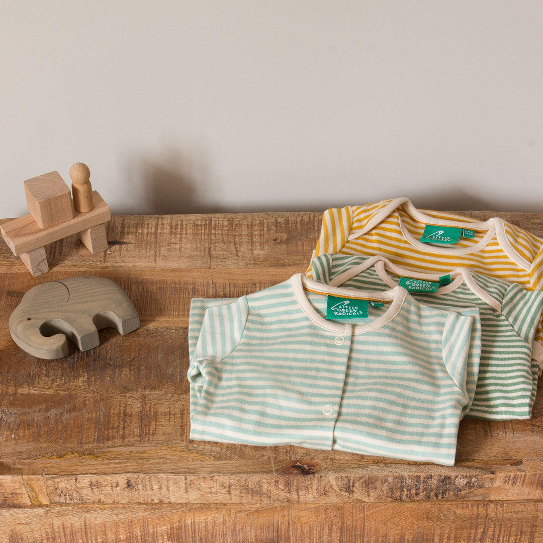 Gold & Green Striped Organic Babygrow Set - 2 Pack