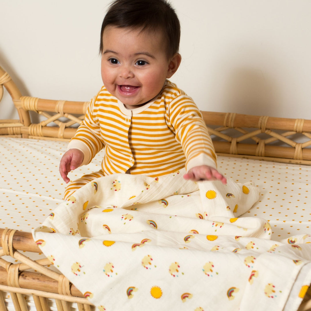 Gold & Green Striped Organic Babygrow Set - 2 Pack