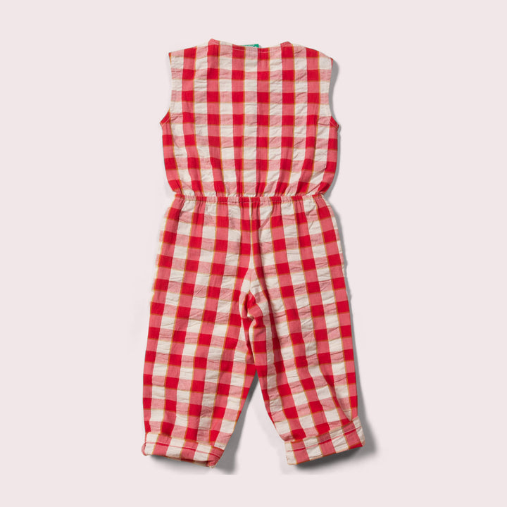 Red Check Cropped Summer Jumpsuit