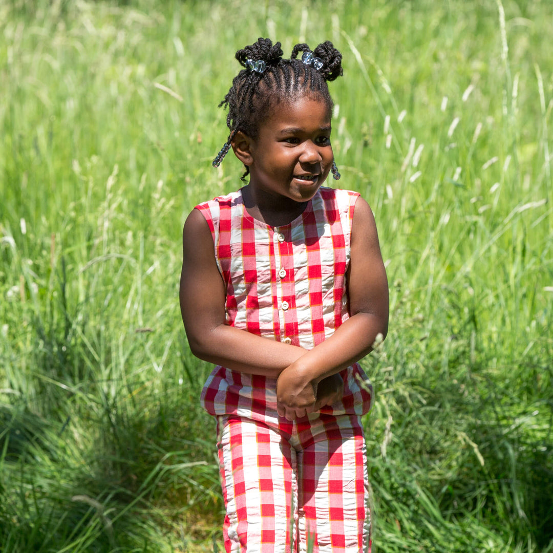 Red Check Cropped Summer Jumpsuit