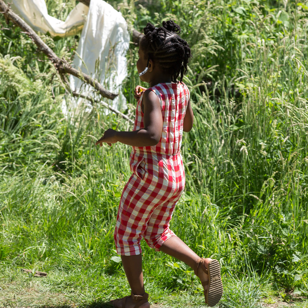 Red Check Cropped Summer Jumpsuit