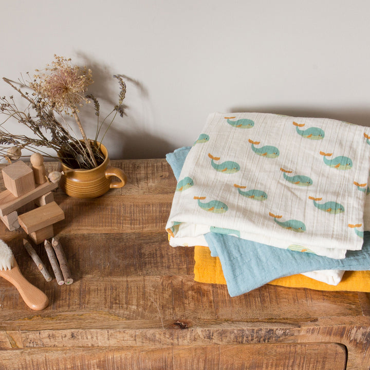 Golden Whales Organic Baby Muslin Set - 2 Pack