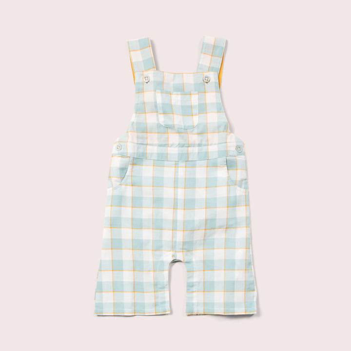 Soft Blue Checkered Dungaree Shorts