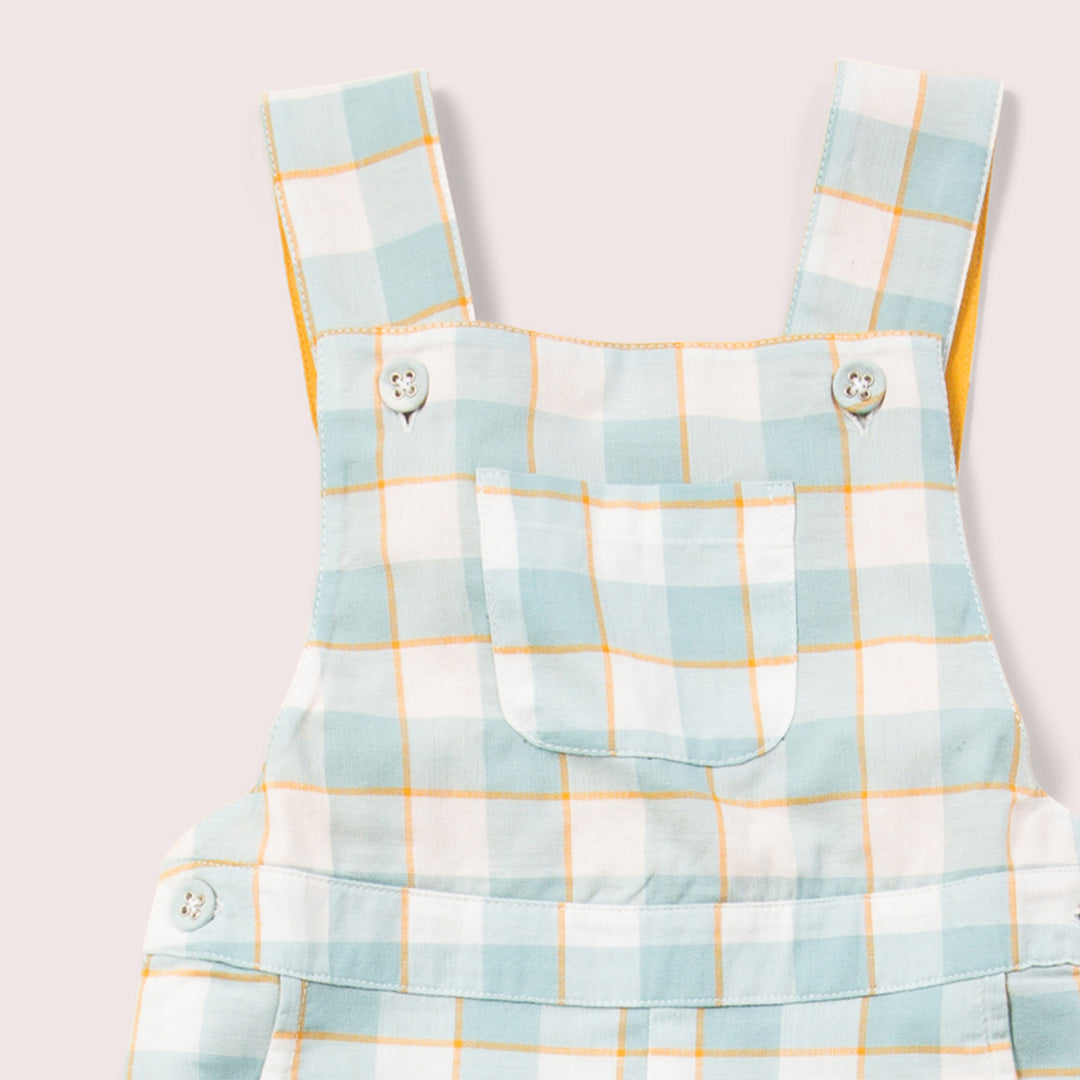 Soft Blue Checkered Dungaree Shorts