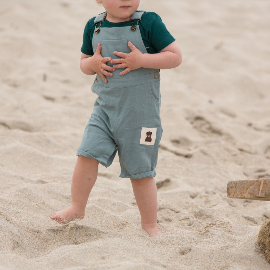 Soft Blue Twill Dungaree Shorts