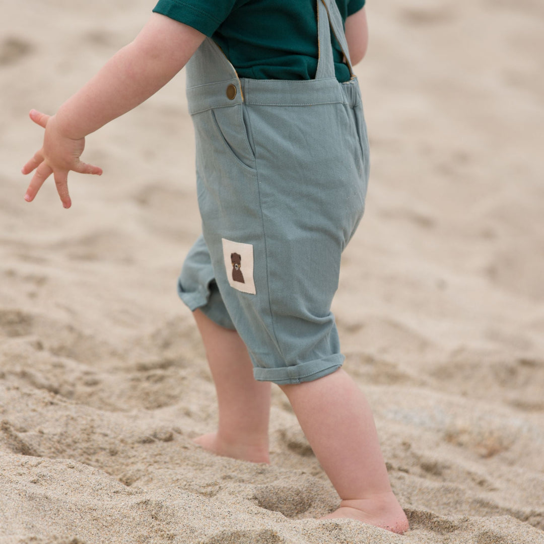 Soft Blue Twill Dungaree Shorts