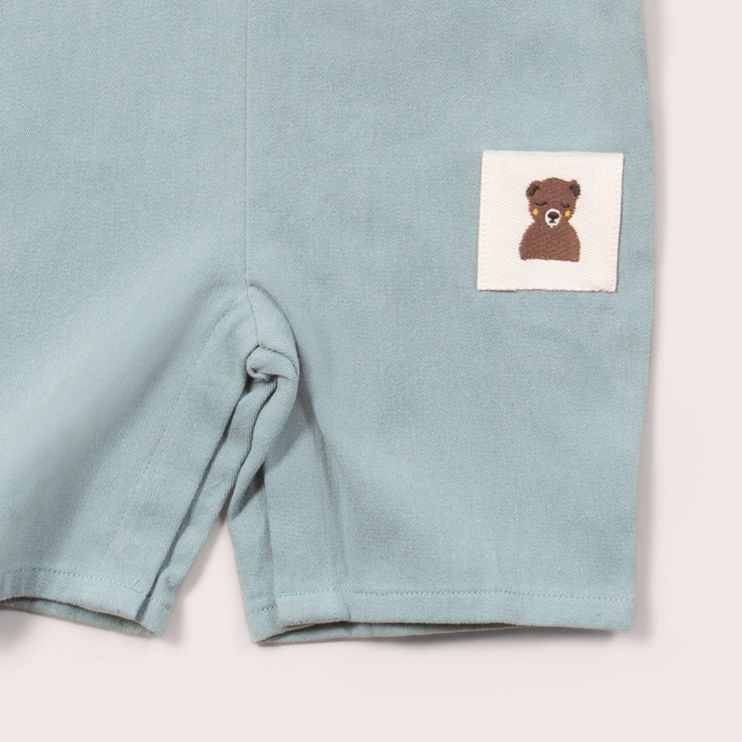 Soft Blue Twill Dungaree Shorts