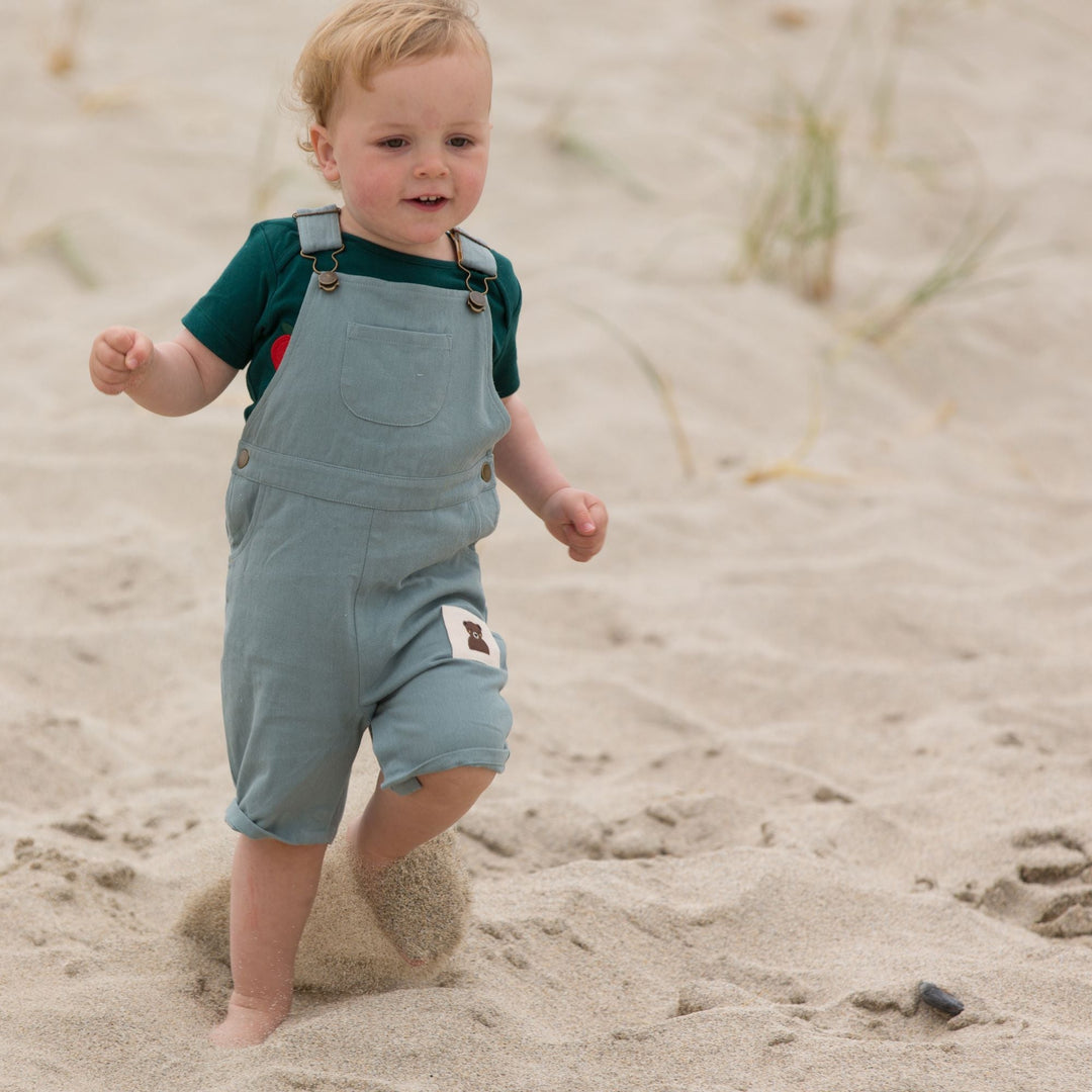 Soft Blue Twill Dungaree Shorts