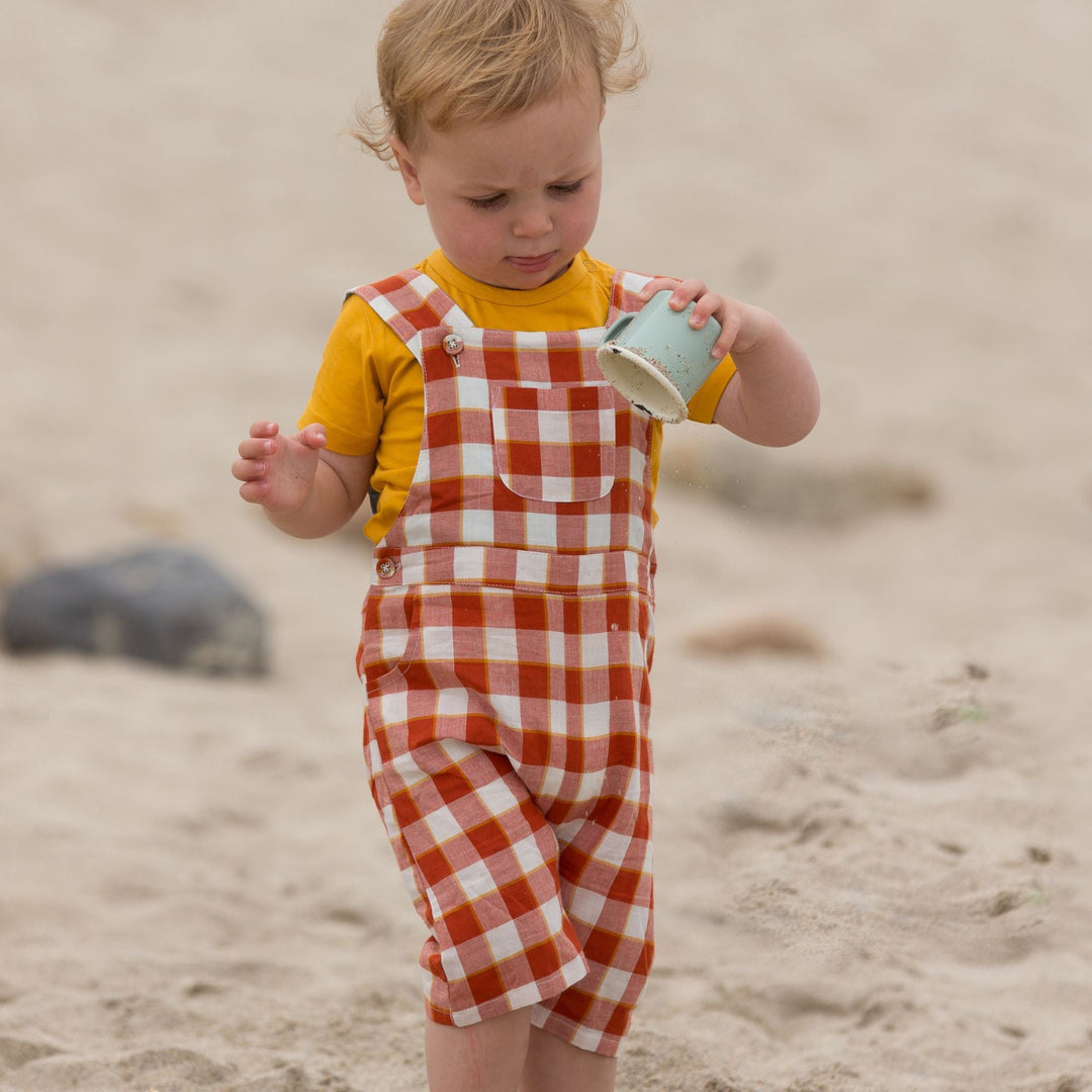 Soft Red Checkered Dungaree Shorts