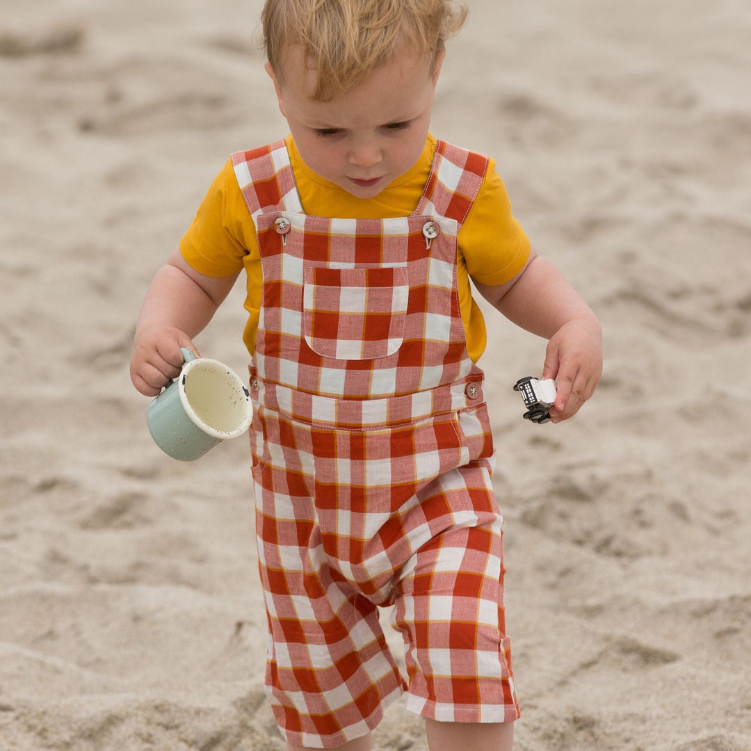 Soft Red Checkered Dungaree Shorts