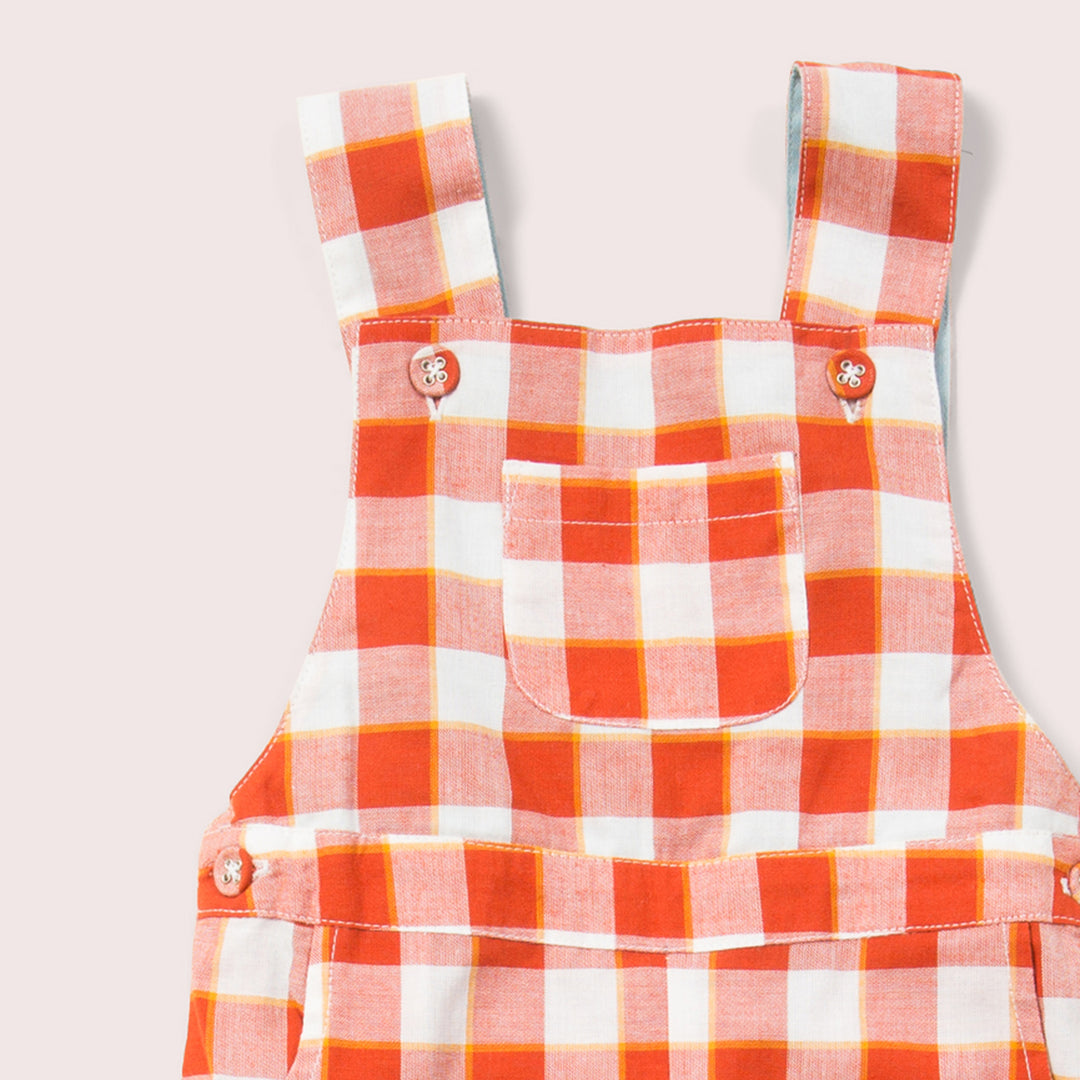 Soft Red Checkered Dungaree Shorts