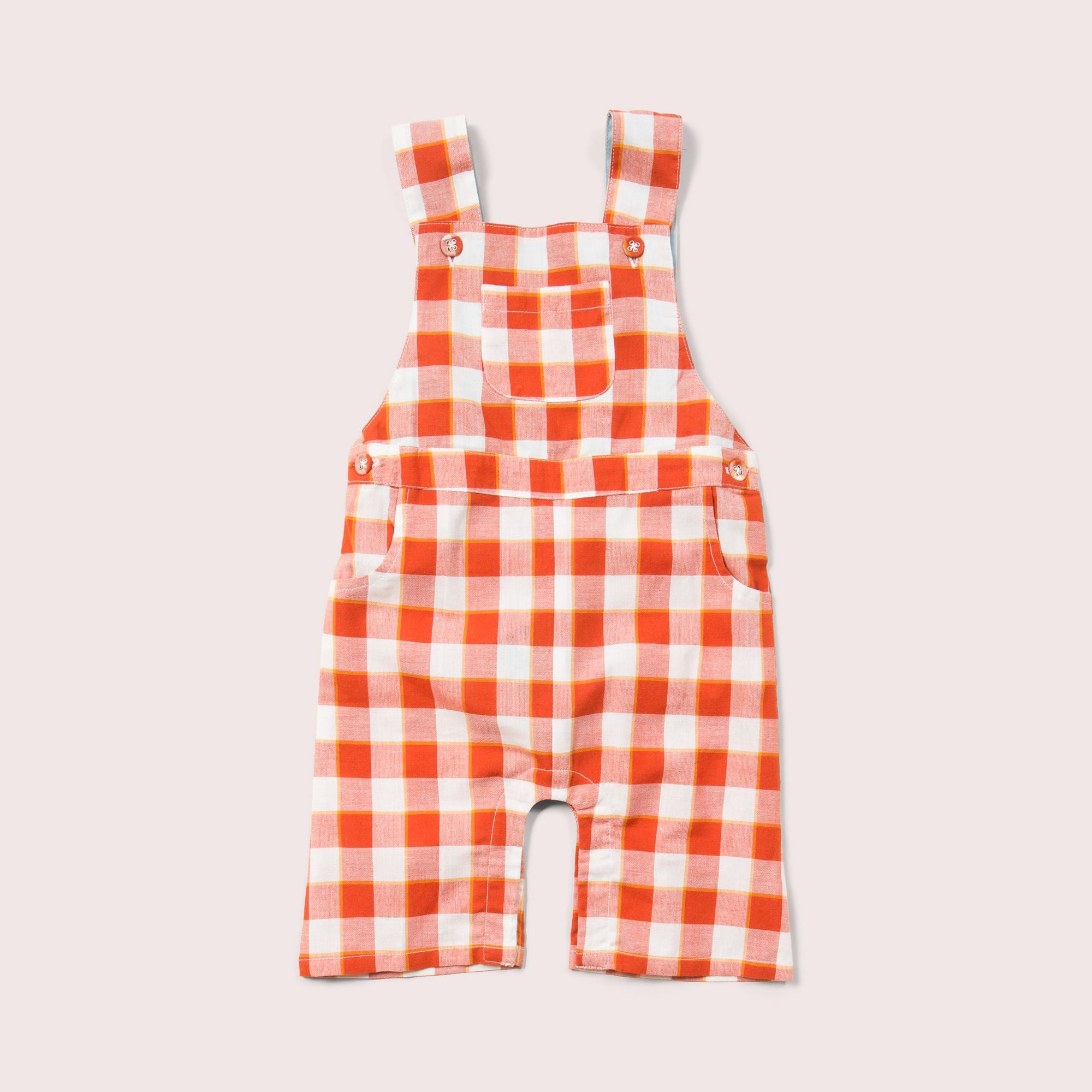 Soft Red Checkered Dungaree Shorts