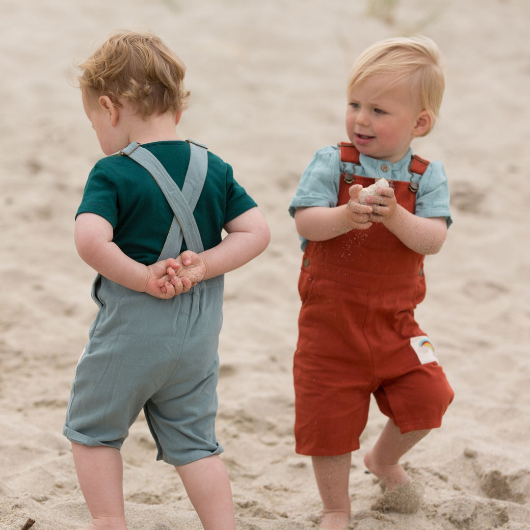 Soft Red Twill Dungaree Shorts