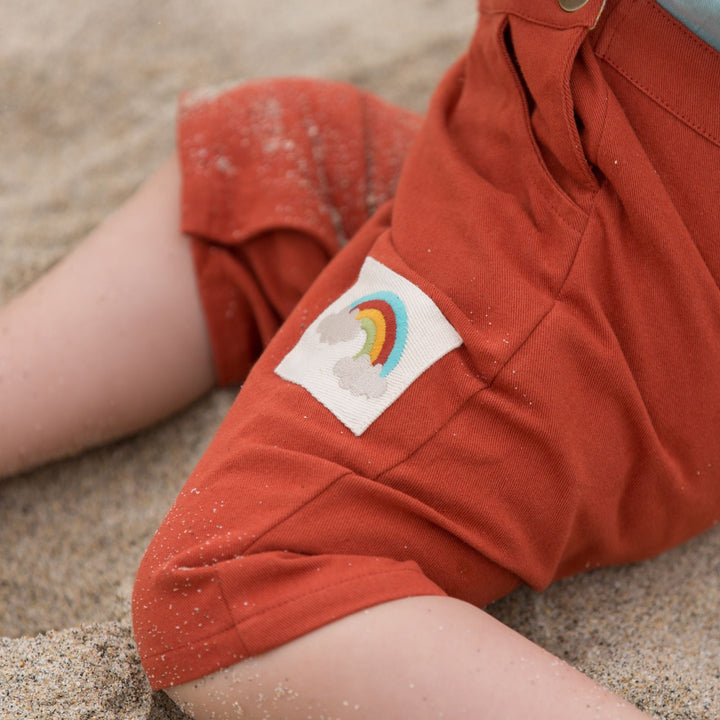 Soft Red Twill Dungaree Shorts