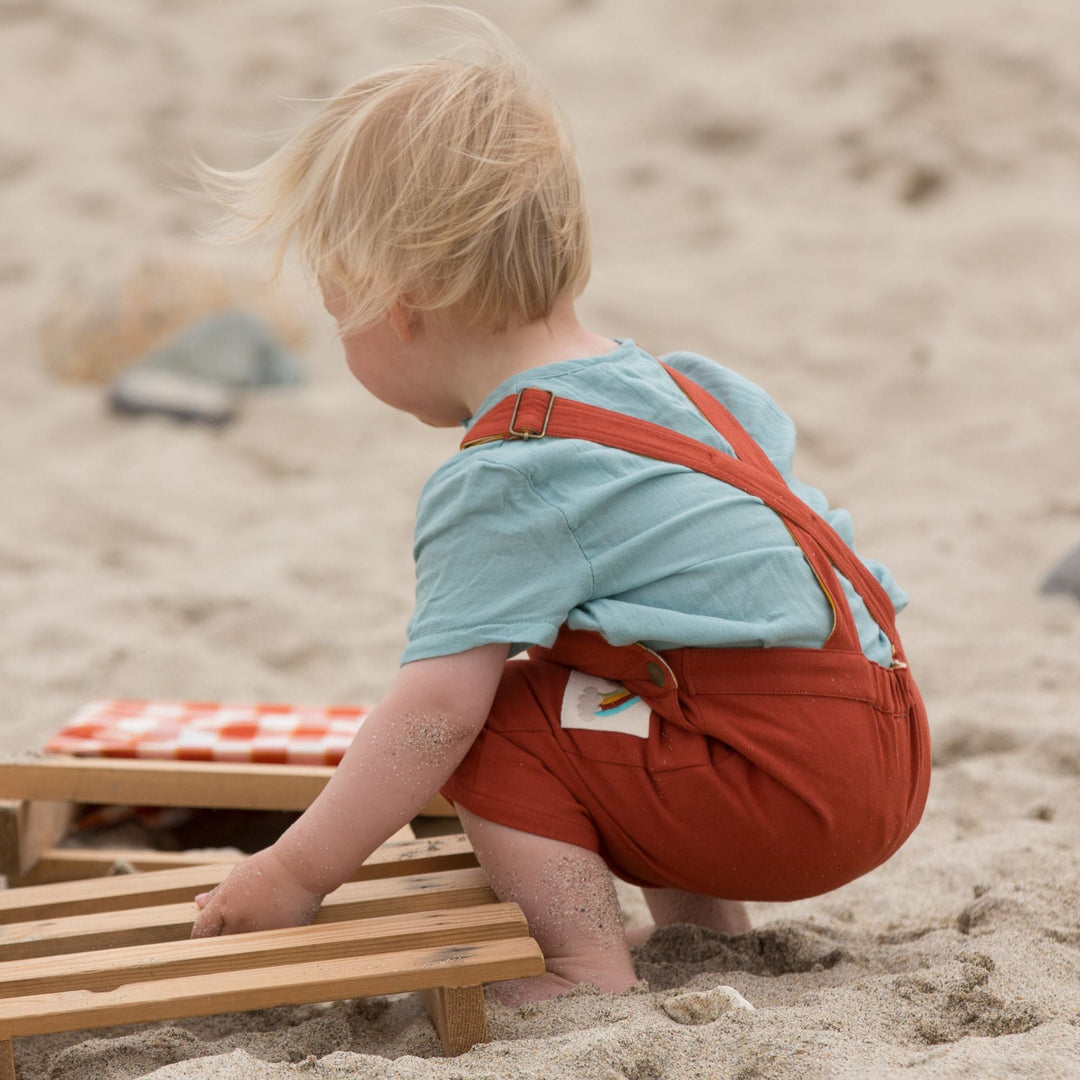 Soft Red Twill Dungaree Shorts