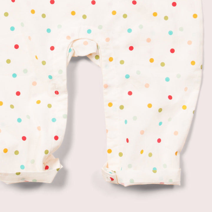 Rainbow Spots Organic Frill Summer Romper