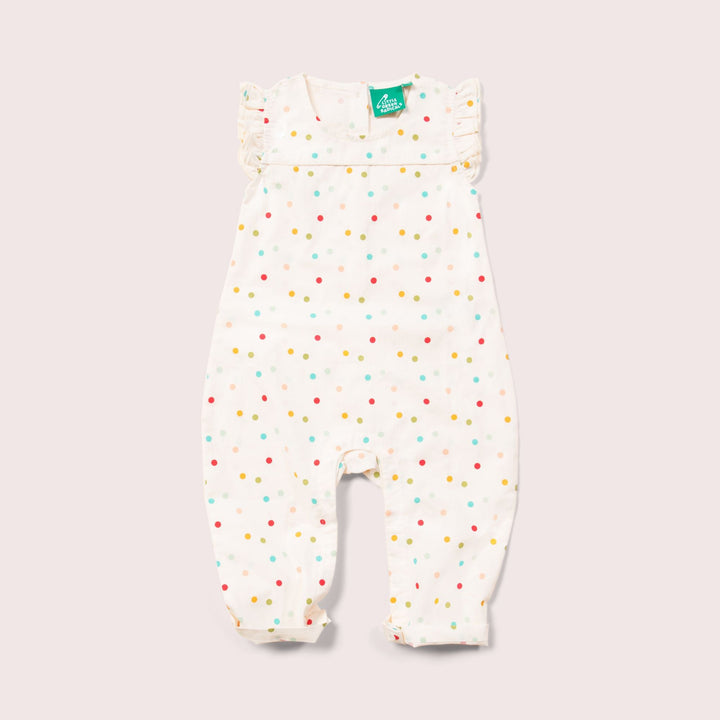 Rainbow Spots Organic Frill Summer Romper