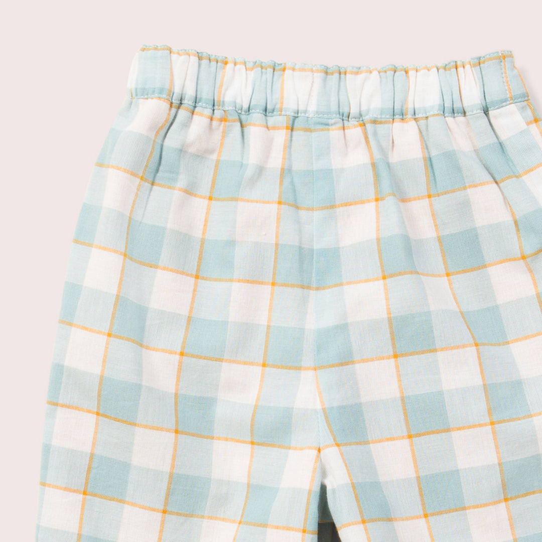 Gold & Blue Checkered Reversible Checkered Pull On Trousers