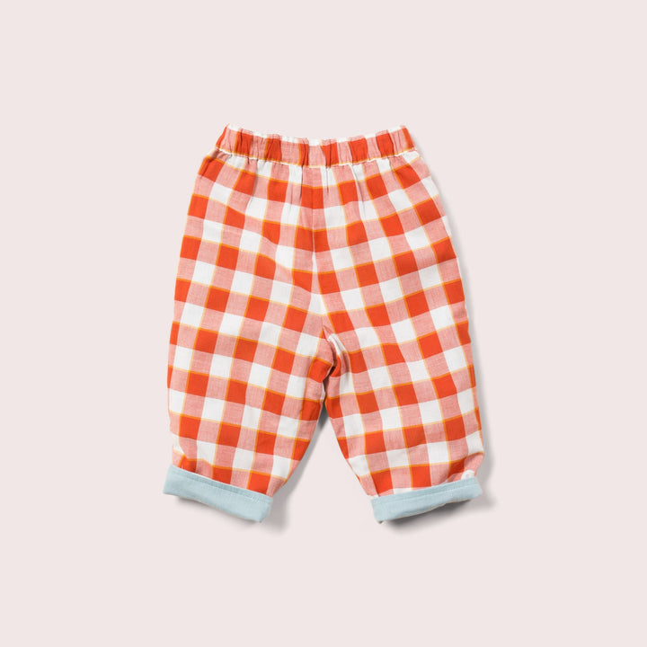 Blue & Red Checkered Reversible Pull On Trousers