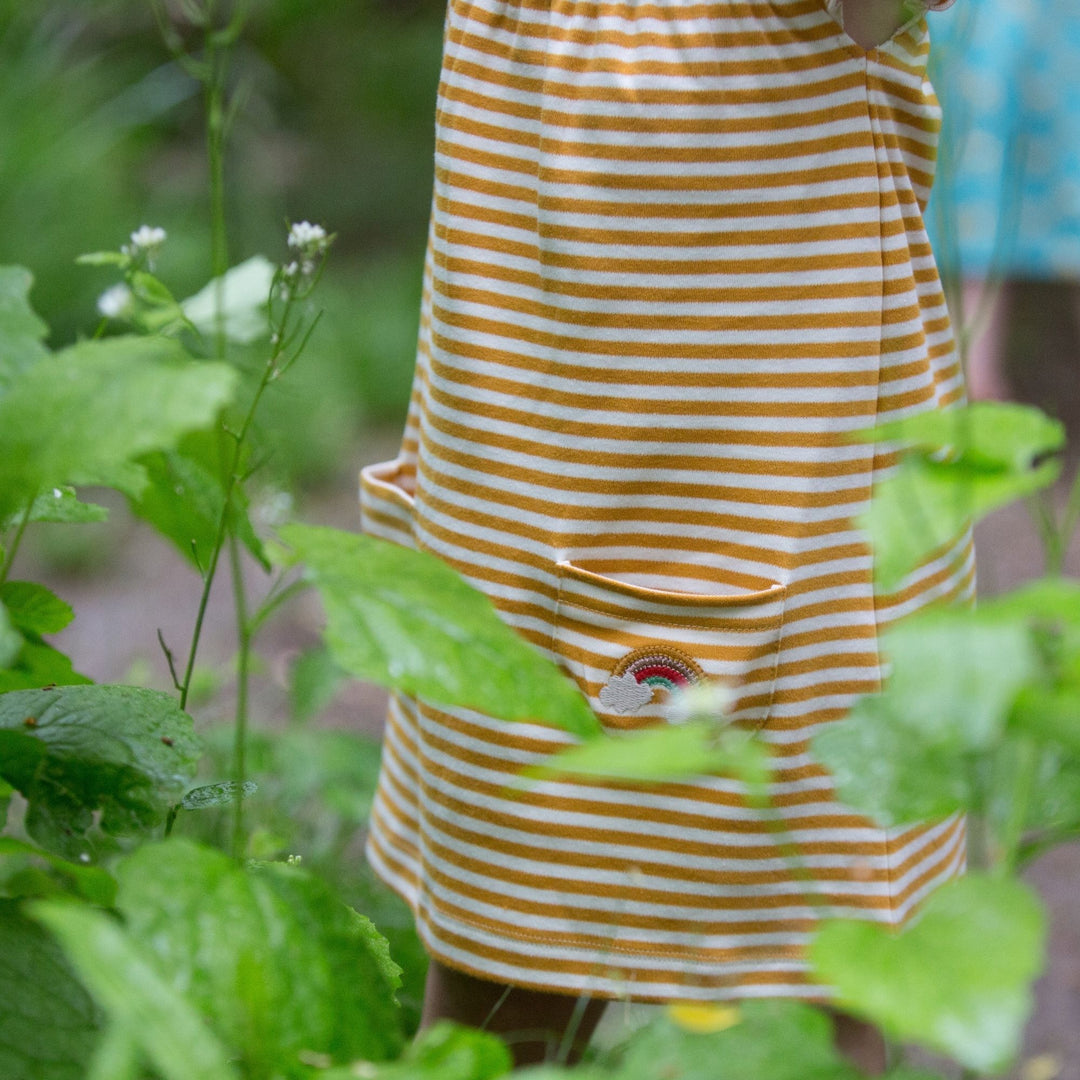 Gold Striped Frill Dress