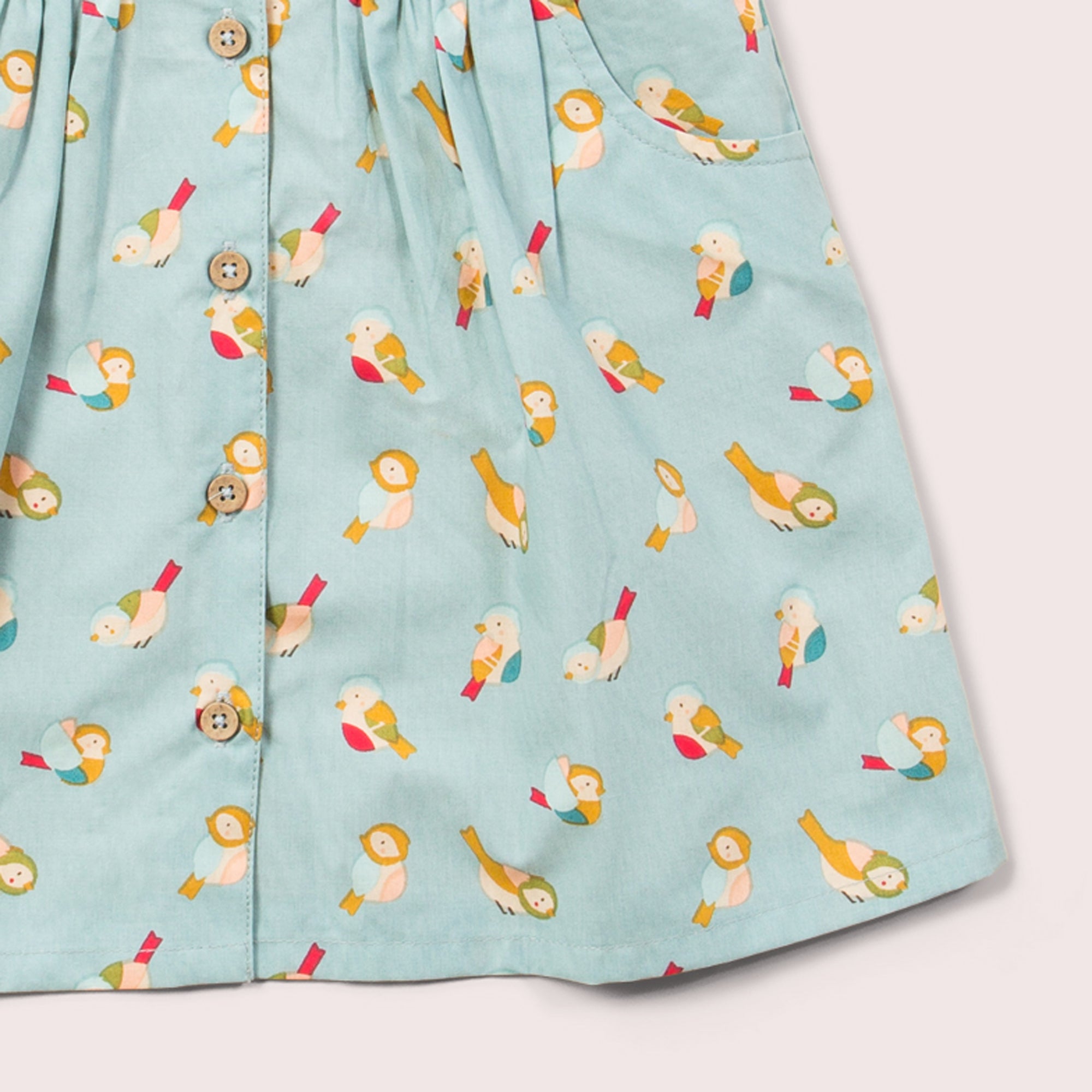 Rainbow Birds Button Through Shot Sleeve Dress