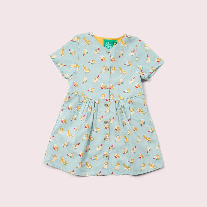 Rainbow Birds Button Through Shot Sleeve Dress