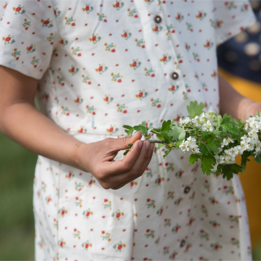 Spring Flowers Button Through Short Sleeve Dress