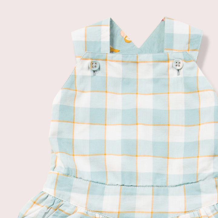 Soft Blue Checkered Pinafore Dress