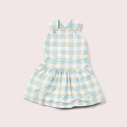 Soft Blue Checkered Pinafore Dress