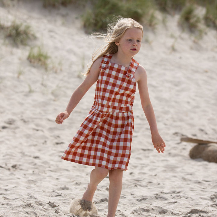 Soft Red Checkered Pinafore Dress