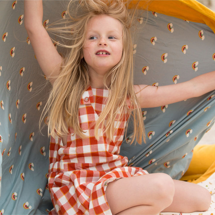 Soft Red Checkered Pinafore Dress