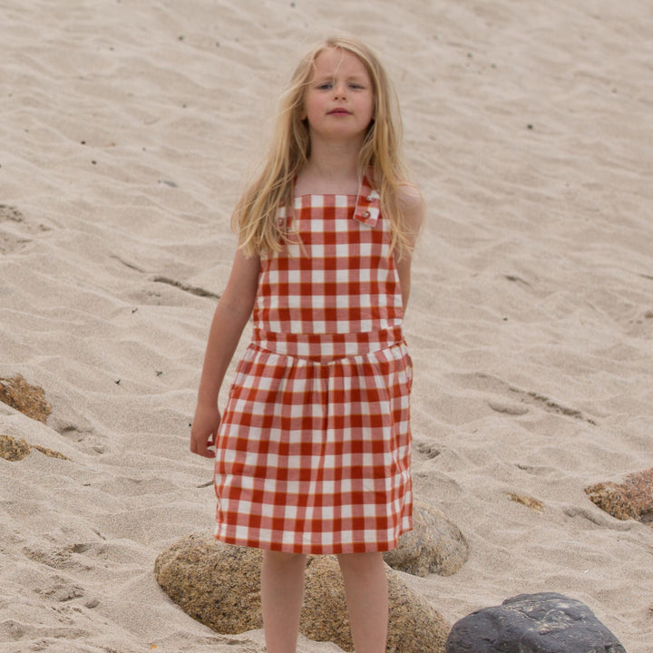 Soft Red Checkered Pinafore Dress