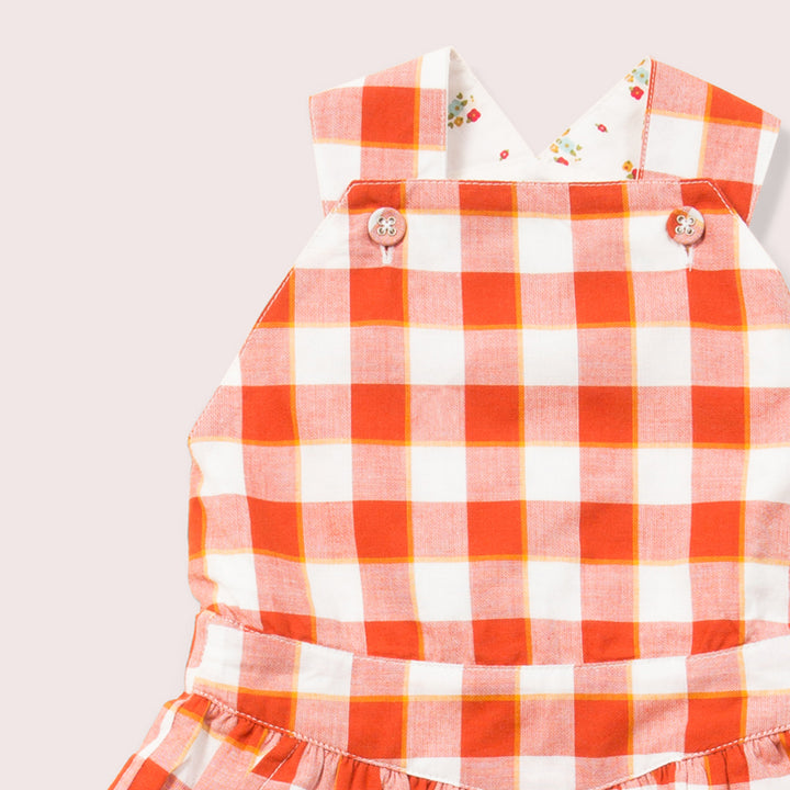 Soft Red Checkered Pinafore Dress