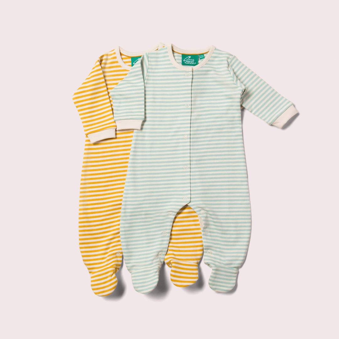 Gold & Green Striped Organic Babygrow Set - 2 Pack